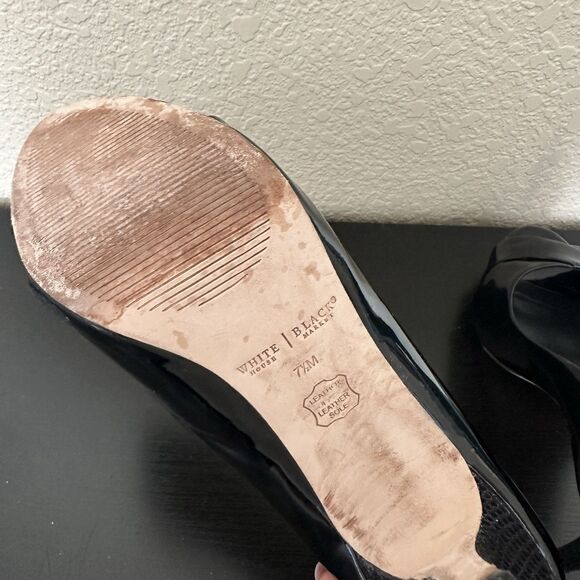 White House Black Market Women's 7.5 High Heels Black Peep Toe Patent Leather - Picture 8 of 10